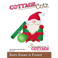 Billede: skæreskabelon julegnom i julegave, Dies CottageCutz CC-949, Santa Gnome in Present