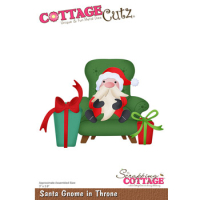 Billede: skæreskabelon julemand i lænestol og pakker på gulvet, Dies CottageCutz CC-950, Santa Gnome in Throne