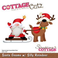 Billede: skæreskabelon julegnom på rensdyrslæde, Dies CottageCutz CC-952, Santa Gnome w/Silly Reindeer