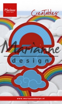 Billede: skære/prægeskabelon regnbue og skyer, MARIANNE DESIGN CUT/EMB LR0531 Rainbow & Clouds, 62x31, 64x33 & 49x31mm, førpris kr. 49,- nupris