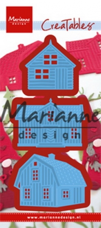 Billede: skære/prægeskabelon små huse, MARIANNE DESIGN CUT/EMB LR0555 Scandinavian houses, 56x40, 58x43 & 41x40mm, førpris kr. 56,- nupris