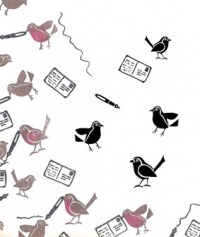 Billede: stempel små fugle, brevkort og fyldepen, card.io.com., brevkort ca. 0,9x1,5cm, førpris kr. 60,- nupris
