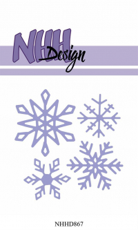 Billede: skæreskabelon 4 snekrystaller, NHH Design Dies Snowflakes, NHHD867, Biggest: 4,2x4,7cm, førpris kr. 68,- nupris 