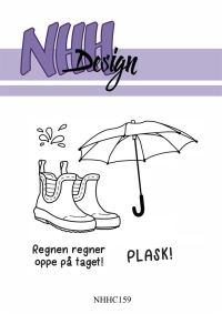Billede: NHH Design Clearstamp gummistøvler, paraply, Regnen regner oppe på tager!, PLASK!, NHHC159, A7, samlet pris