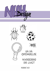 Billede: NHH Design Clearstamp Insekter, GÅ PÅ OPDAGELSE, NYSGERRIG PÅ LIVET, NHHC163, A7 - Matcher NHHD163, der købes separat