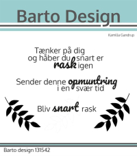 Billede: Barto Design Clearstamp Tænker på dig og håber du snart er rask igen, Sender denne opmuntring i en svær tid, Bliv snart rask, Længste: 8,1x1,3cm