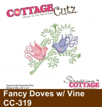 Billede: skæreskabelon duer på gren, COTTAGECUTZ DIES “Fancy doves with wine” CC-319, 9,1x8,4cm, førpris kr. 116,- nupris
