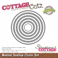 Billede: skæreskabelon COTTAGECUTZ DIES “Nested Scallop Circle” CCB-049, Største: 9,5x9,5cm, førpris kr. 156,00, nupris