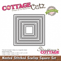Billede: skæreskabelon COTTAGECUTZ DIES “Nested Stitched Scallop Square” CCB-066, Største: 9,5x9,5cm, førpris kr. 156,00, nupris
