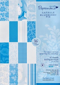 Billede: A4 Paper Pack 32 ark, 2x16 designs,Capsule Blueberry Pie, Papermania, førpris kr. 66,- nupris