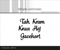Billede: skæreskabelon Tak, Kram, Knus, Hej, Gavekort, Simple and Basic die, Danske Tekster, SBD155, Gavekort: 5x1,7cm