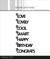 Billede: skæreskabelon engelske ord med ring, LOVE, LOVELY, COOL, SMART, HAPPY, BIRTHDAY, CONGRATS, Simple and Basic die 