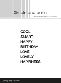 Billede: skæreskabelon Simple and Basic die COOL, SMART, HAPPY, BIRTHDAY, LOVE, LOVELY, HAPPINESS, SBD305, Passer ind i SBD300