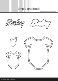 Billede: skæreskabelon Baby med skygge, 3 størrelser body'er, heraf 1 med hænger, Simple and Basic die 
