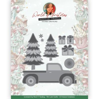 Billede: skære/prægeskabelon truck/åben ladbil med juletræer og gaver, Yvonne Design Dies 