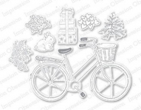 Billede: skæreskabelon cykel og små figurer af kanin, gaver, blomster, hjerter og et lille træ, cykel ca. 2.375 x 3.75
