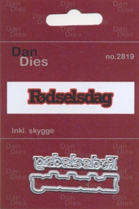 Billede: skæreskabelon Fødselsdag lille med skygge, 4,9 x 1,2 cm incl. skygge, dan-dies, førpris kr. 35,- nupris