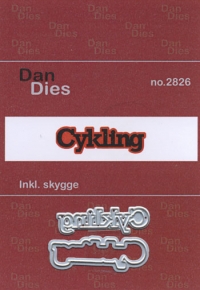 Billede: skæreskabelon Cykling med skygge, Dan dies, højde 1,4 cm incl. skygge, førpris kr. 35,- nupris 