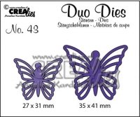 Billede: skæreskabelon Dies Crealies Duo Dies 43 sommerfugle, 27 x 31 - 35 x 41 mm, kan bruges sammen med d2850, førpris kr. 50,- nupris