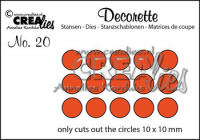 Billede: skæreskabelon Dies Crealies Decorette CLDR 20 cirkler, diameter pr. cirkel 10x10mm, førpris kr. 50,- nupris