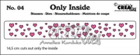 Billede: skæreskabelon små hjerte huller, det er kun hjerterne der bliver skåret ud, Dies Crealies Only Inside 04 CLOI04, ca. 14,5x2cm, førpris kr. 48,- nupris