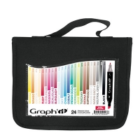 Billede: Graphit marker 24stk. i opbevaringstaske,  Basic colors, GI00240, Alcohol based marker - dobbeltspids, førpris kr. 448,- nupris