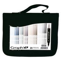 Billede: Graphit marker 24stk. i opbevaringstaske,  Mix greys colors, GI00246, Alcohol based marker - dobbeltspids, førpris kr. 448,- nupris 