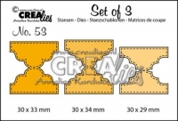 Billede: skæreskabelon dobbelte faner, Dies Crealies Set of 3 53 CLSet53, 30 x 29 mm - 30 x 34 mm - 30 x 33 mm, double tabs, førpris kr. 60,- nupris