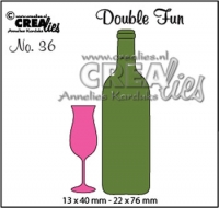 Billede: skæreskabelon lille flaske med vinglas, Dies Crealies Double Fun 36 CLDF36, førpris kr. 50,- nupris
