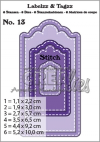 Billede: skæreskabelon 6 stk. labels/tags med stitch og huller, Dies Crealies Labelzz & Tagzz 13 CLLT13