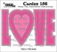 Billede: skæreskabelon LOVE med dobbeltskygge, Dies Crealies Cardzz 156 CLCZ156 LOVE, 102 x 150 mm, førpris kr. 104,- nupris 