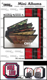 Billede: skæreskabelon rygbinding til mini-album, Dies Crealies Mini Album 1 CLMA01, 59 x 165 mm, skal bruges sammen med d3402, førpris kr. 88,- nupris