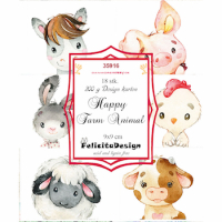 Billede: Toppers 9x9cm, 18 stk., 3x6 designs, 200g design karton, Happy Farm Animal, FelicitaDesign