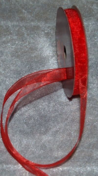 Billede: 3mm organzabånd rød, ca. 10 meter