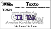 Billede: skæreskabelon Til, Tak, Dies Crealies Texto dies 01, Til / Tak, 14 x 9 - 19 x 9 mm, førpris kr. 22,- nupris  