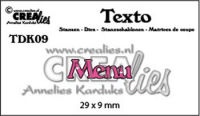 Billede: skæreskabelon Menu, Dies Crealies Texto dies 09 / Menu, 29 x 9 mm, førpris kr. 22,- nupris  