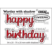 Billede: skæreskabelon happy birthday med skygge, Dies Crealies Wordzz with shadow 01, CLWZEN01 54 x 25 - 75 x 25 mm 