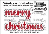 Billede: skæreskabelon merry christmas med skygge, Wordzz dies with shadow,  no. 02, EN: merry christmas, Crealies, CLWZEN02, This set consists of 4 dies:  53 x 18 - 79 x 17 mm with shadows.