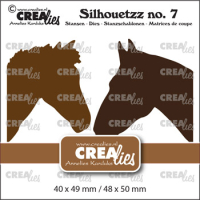 Billede: skæreskabelon 2 hestehoveder,  Silhouetzz dies no. 7, 2 Horse heads
This set consists of 2 dies. 40 x 49 mm / 48 x 50 mm, CreaLies