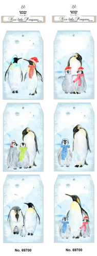 Billede: Gave/manilla mærke 2 ark, 2x6design pingviner, Mærkat: 4,2x8,3cm x 12stk. FelicitaDesign