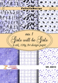 Billede: A4 ark 120g design papir 6 ark et af hver, No. 1, Girls will be Girls, FelicitaDesign