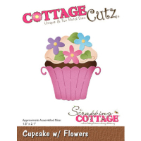 Billede: skæreskabelon cupcake pyntet med blomster, Dies CottageCutz CC-1014 Cupcake w/Flowers, samlet ca. 4,6 x 5,3 cm