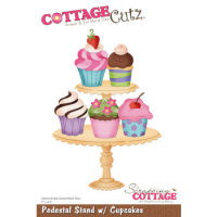Billede: skæreskabelon cupcakes på kagefad, Dies CottageCutz CC-1021, Pedestal Stand w/Cupcakes, samlet ca. 7,6 x 11,4 cm