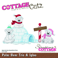 Billede: skæreskabelon isbjørne med en igloo, Dies CottageCutz CC-1099, Polar Bear Trio & Igloo