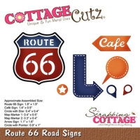 Billede: skæreskabelon Route 66 og flere skilte, cc-477, CottageCutz, førpris kr. 138,- nupris