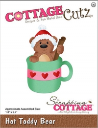 Billede: skæreskabelon julebamse i kaffekop, Dies CottageCutz CC-497, førpris kr. 107,- nupris