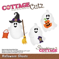 Billede: skæreskabelon 3 spøgelser med halloween ting, Dies CottageCutz CC-529 Halloween Ghosts