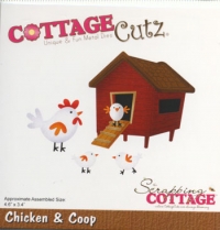Billede: skæreskabelon hønsehus med høne og kyllinger, Dies CottageCutz CC-536 Chicken and Coop