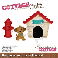 Billede: skæreskabelon hund med hundehus og brandhane, cc-545, Dies CottageCutz, Doghouse w/Pup & Hydrant