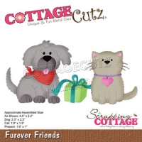 Billede: skæreskabelon hund og kat med gave, cc-548, Dies CottageCutz, Furever Friends